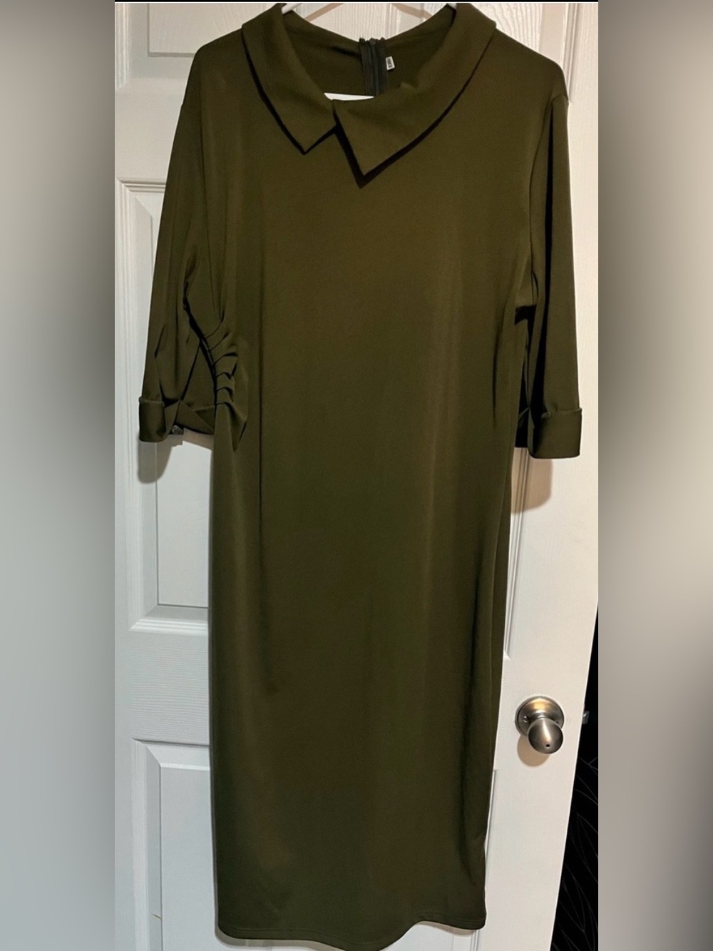 Olive Green Collared Shift Dress - Classic Work & Daywear